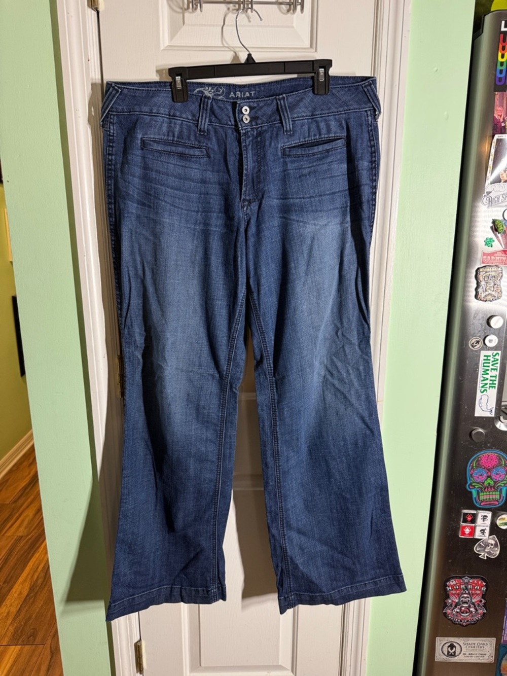 Ariat Indigo Blue Mid Rise Trouser Jeans Wide Leg Boot Cut Size 34R